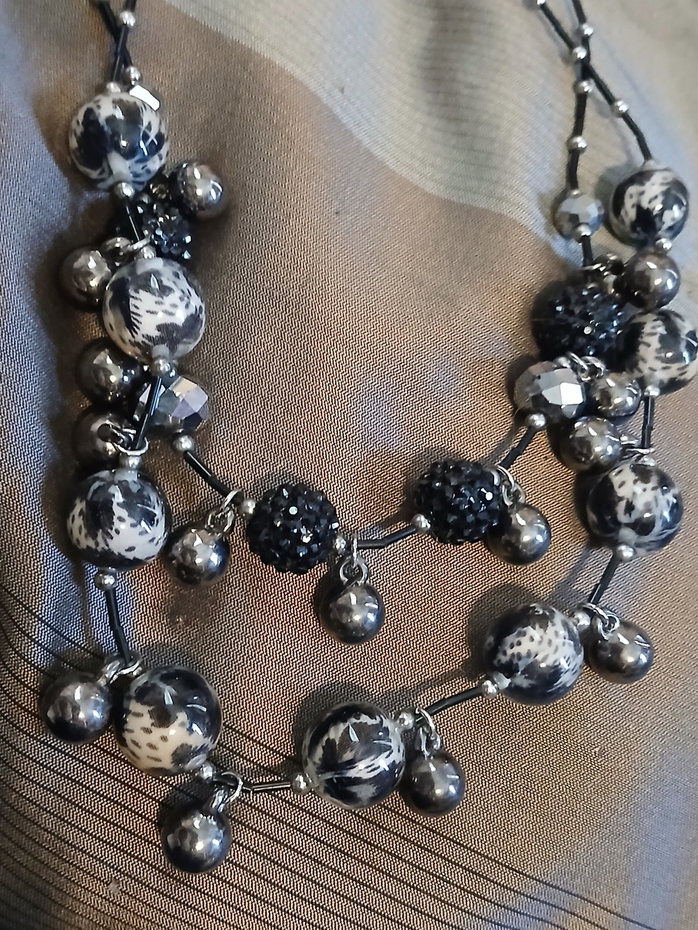 Vintage Black & White Beaded Statement Necklace